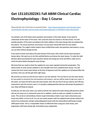 Get 1311012022K1 Fall ABIM Clinical Cardiac Electrophysiology - Day 1 Course