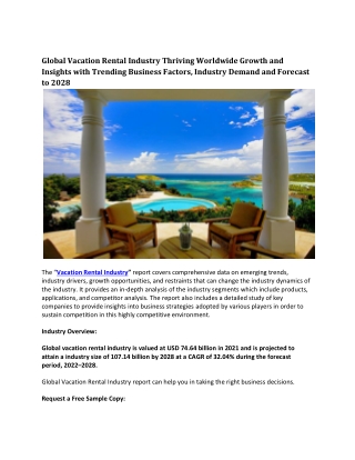 Global Vacation Rental Industry Thriving Worldwide Growth and Insights .