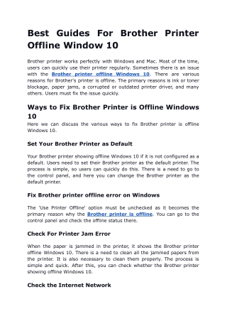 Best Guides For Brother Printer Offline Window 10