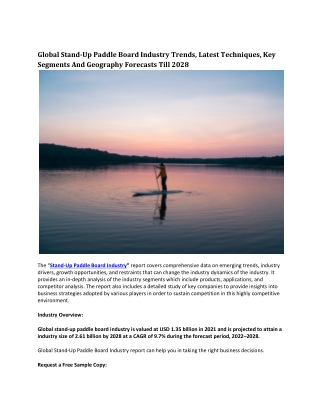 Global Stand-Up Paddle Board Industry Trends, Latest Techniques, Key Segments .