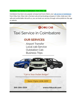 Outstation Taxi Service in Coimbatore  from Chiku Cab
