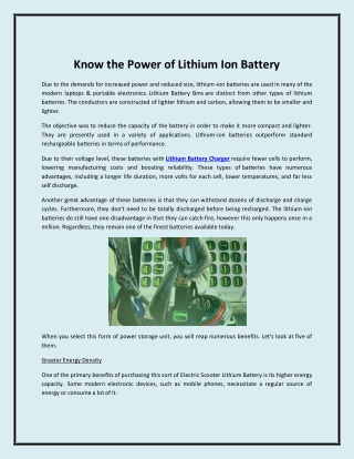 Know the Power of Lithium Ion Battery