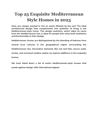 Top 25 Exquisite Mediterranean Style Homes in 2023