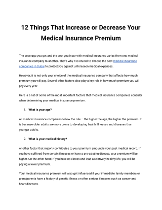 12 Things That Increase or Decrease Your Medical Insurance Premium