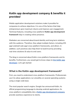 Kotlin app development company & benefits it provides