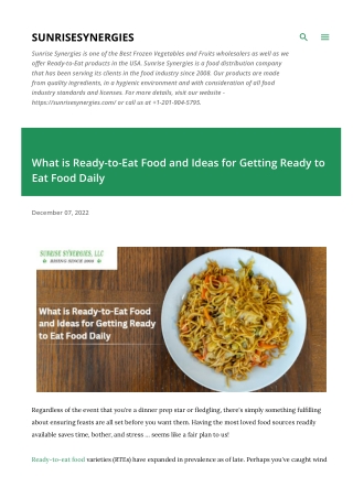 What is Ready-to-Eat Food and Ideas for Getting Ready to Eat Food Daily