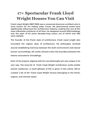 17  Spectacular Frank Lloyd Wright Houses You Can Visit