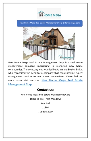 New Home Mega Real Estate Management Corp | Home-mega.com