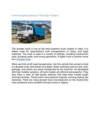 Latest payload capacity of Tata Signa Tippers