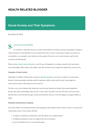 Social Anxiety and Their Symptoms