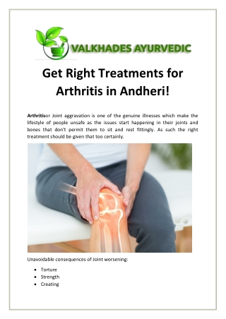 Get Right Treatments for Arthritis in Andheri