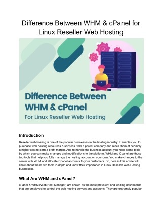 Difference between WHM & cPanel for Linux Reseller Web Hosting