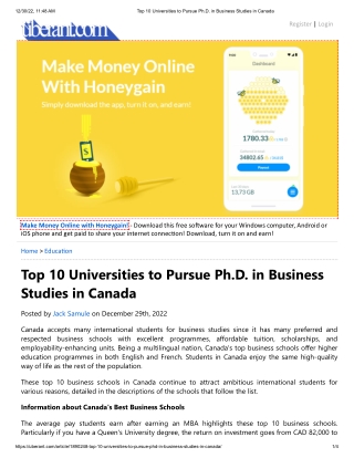 Top 10 Universities to Pursue Ph.D. in Business Studies in Canada
