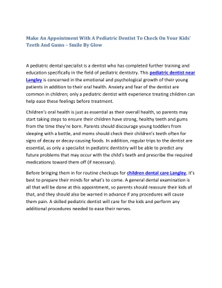 Make An Appointment With A Pediatric Dentist To Check On Your Kids’ Teeth And Gums – Smile By Glow