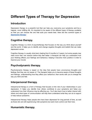 Different Types of Therapy for Depression