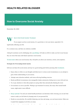 How to Overcome Social Anxiety