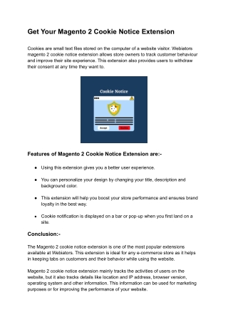 Get Your Magento 2 Cookie Notice Extension From Webiators.