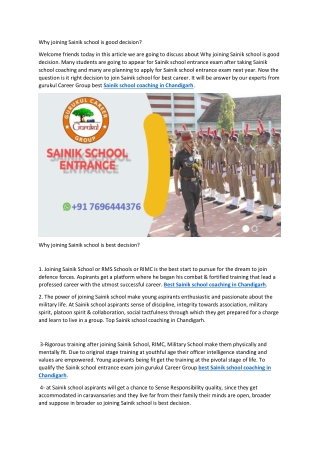 Why joining Sainik school is good decision