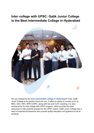 Inter college with UPSC_ Gatik Junior College is the best intermediate college in Hyderabad