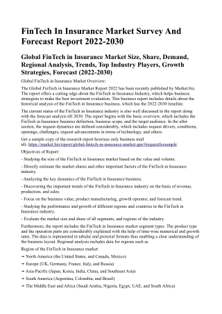 FinTech In Insurance Market Survey And Forecast Report 2022-2030