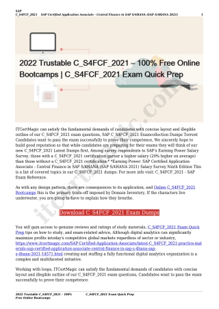 2022 Trustable C_S4FCF_2021 – 100% Free Online Bootcamps | C_S4FCF_2021 Exam Quick Prep