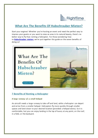 What Are The Benefits Of Hubschrauber Mieten?