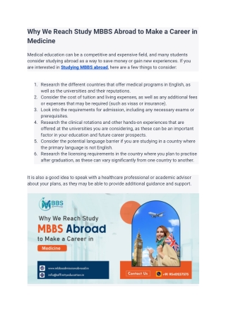 Why We Reach Study MBBS Abroad to Make a Career in Medicine