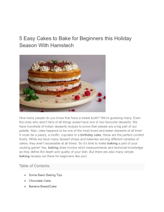 5 Easy Cakes to Bake for Beginners this Holiday Season With Hamstech
