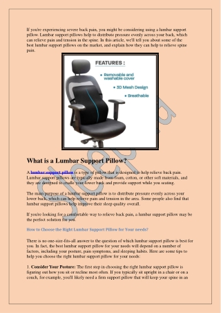 Black Lumbar Pillow for Back and Spine
