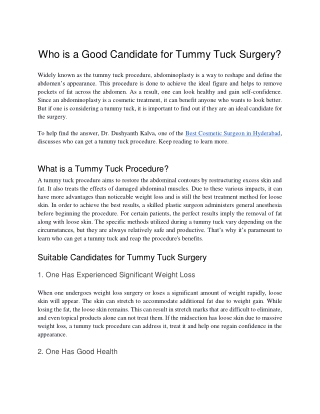 Who is a Good Candidate for Tummy Tuck Surgery?