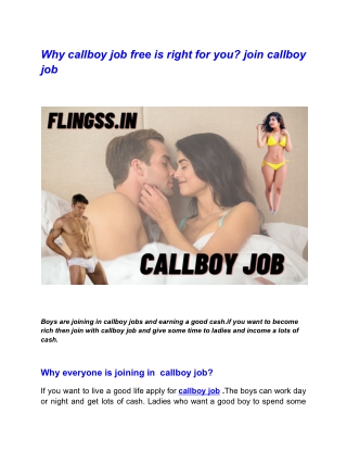 Why callboy job free is right for you join callboy job