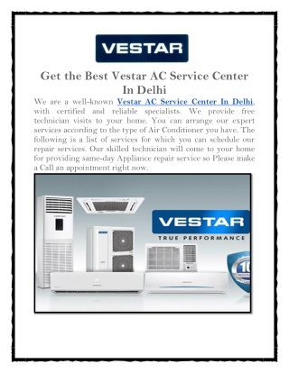 Get the Best Vestar AC Service Center In Delhi