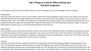 Top 3 Things to Look for When Having Your Flat Roof Inspected