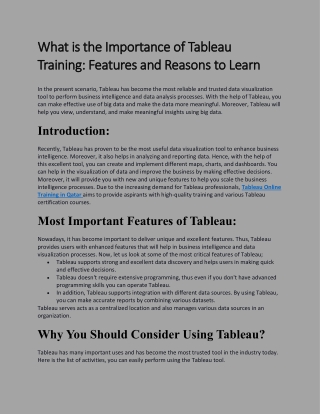 What is the Importance of Tableau Training: Features and Reasons to Learn