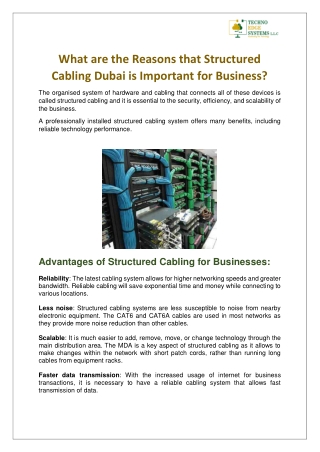 What are the Reasons that Structured Cabling Dubai is Important for Business