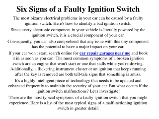 Six Signs of a Faulty Ignition Switch