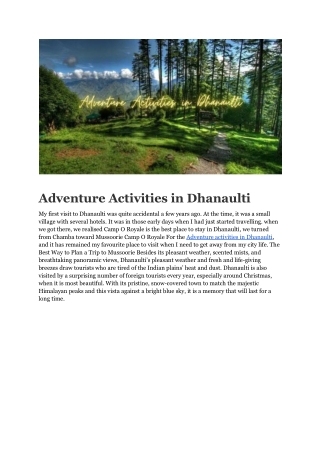 Adventure Activities in Dhanaulti - Camp O Royale