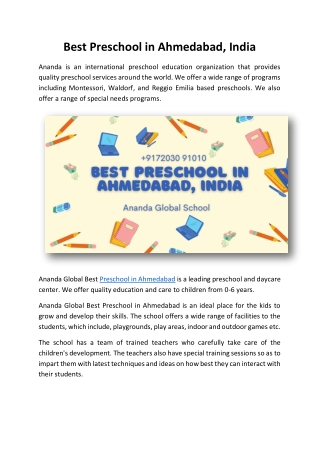 Ananda Global Best Preschool in Ahmedabad