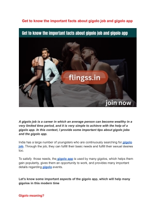 Get to know the important facts about gigolo job and gigolo app