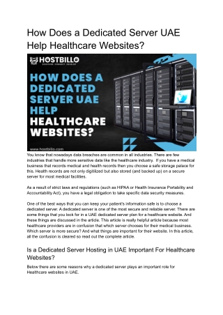 How Does a Dedicated Server UAE Help Healthcare Websites