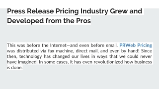 Press Release Pricing Industry Grew and Developed from the Pros