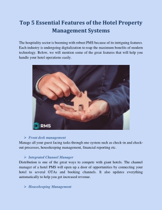 Top 5 Essential Features of the Hotel Property Management Systems