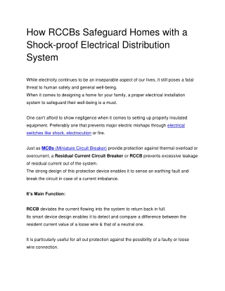 How RCCBs Safeguard Homes with a Shock-proof Electrical Distribution System