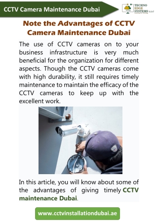 Note the Advantages of CCTV Camera Maintenance Dubai
