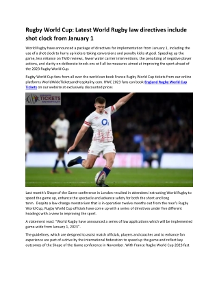 Rugby World Cup Latest World Rugby law directives include shot clock from January 1