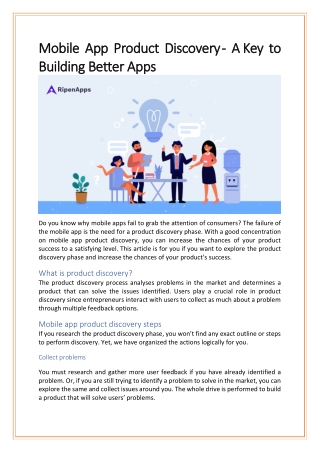 Mobile App Product Discovery- A Key to Building Better Apps