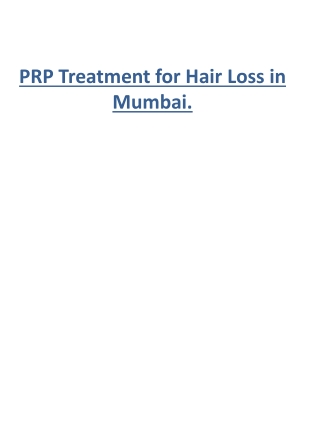 PRP Treatment for Hair Loss in Mumbai.