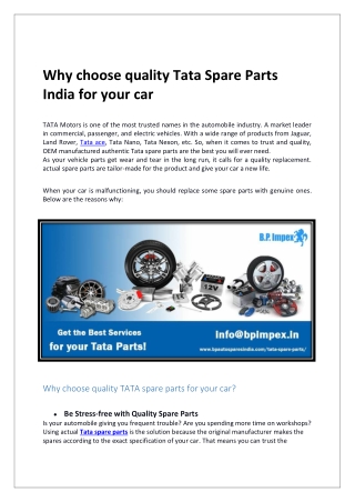 Tata Spare Parts India