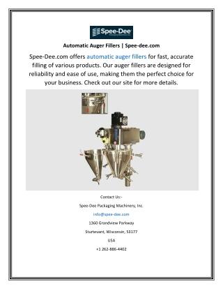 Automatic Auger Fillers Spee-dee.com