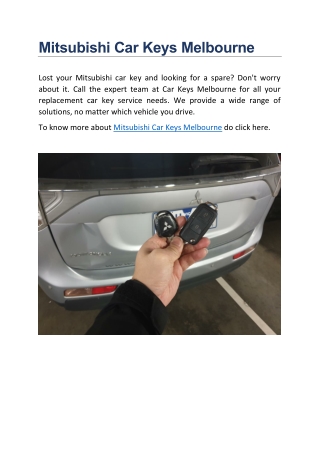 Mitsubishi Car Keys Melbourne